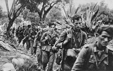 Date: during World War 2
Ref: DA-12651-F
Mountain troop companies moving up for attack
This is a copy of an image in the book Gebirgsjager auf Kreta - Mountain Troops on Crete, by Major Flecker, prepared by Sepp Dobiasch, published by Wilhelm Limpert-Verlag, Berlin. Page 180. (Title information from back of file print DA-12643) Gebirgsjager (Mountain Troops) on Crete, 1941