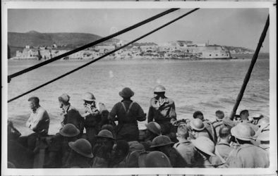 Date: 1941
Ref: DA-01328-F
Transport entering Suda Bay, Crete, with NZ troops evacuated from Greece. Taken circa May 1941 by an official photographer. Kiwi Troops Evacuated from Greece enter Suda Bay - Crete, 1941